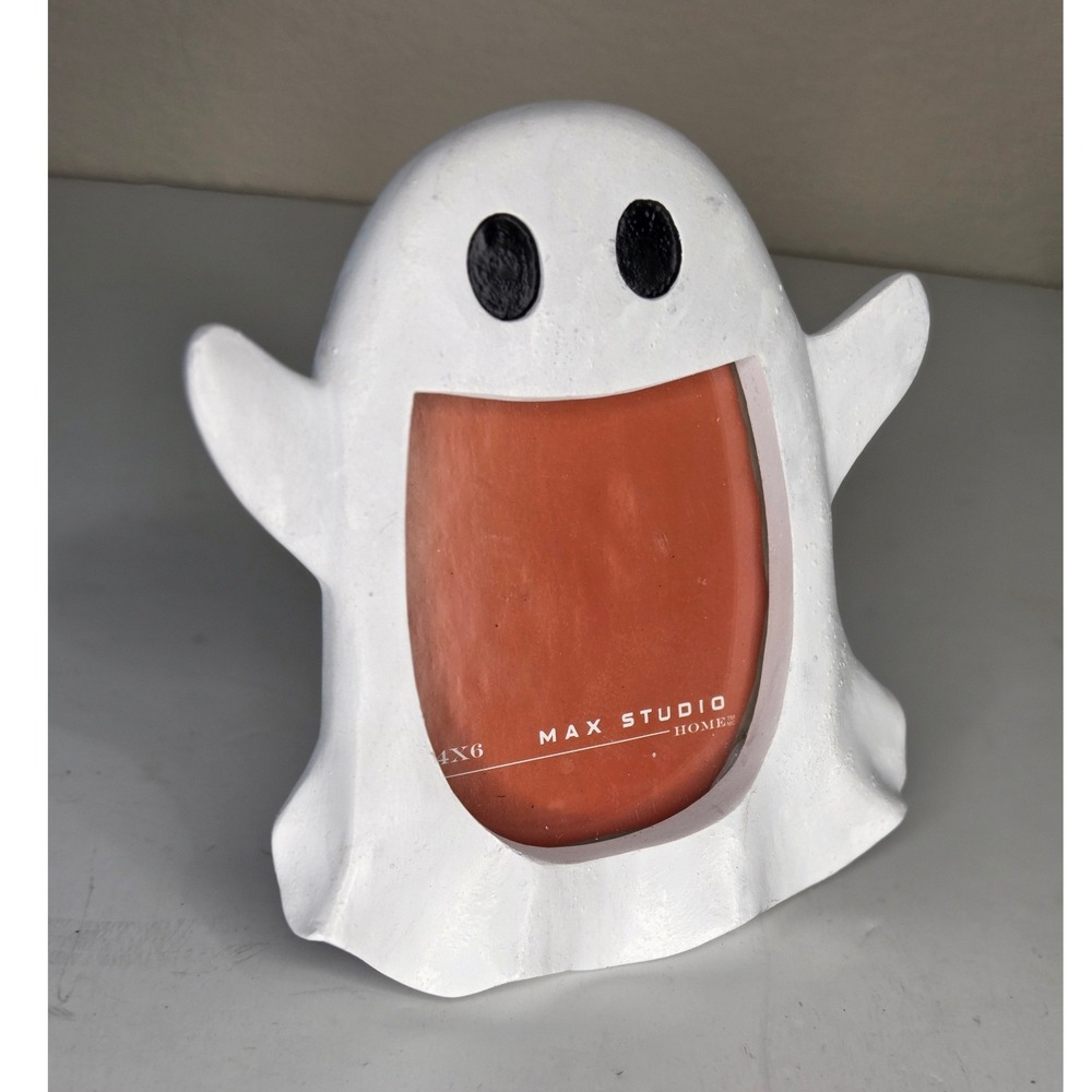 Max Studio Home Ghost Picture Frame 4x6 Halloween Decor White Textured Spooky